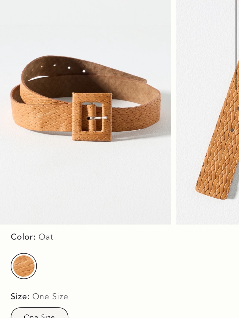 Anthropologie Oat Braided Leather Belt with Square Buckle